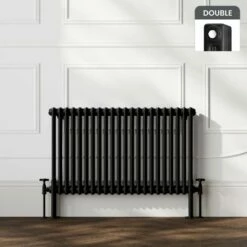 Athens Matt Black Double Column Horizontal Traditional Radiator 600x1010mm
