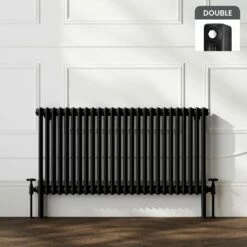 Athens Matt Black Double Column Horizontal Traditional Radiator 600x1190mm
