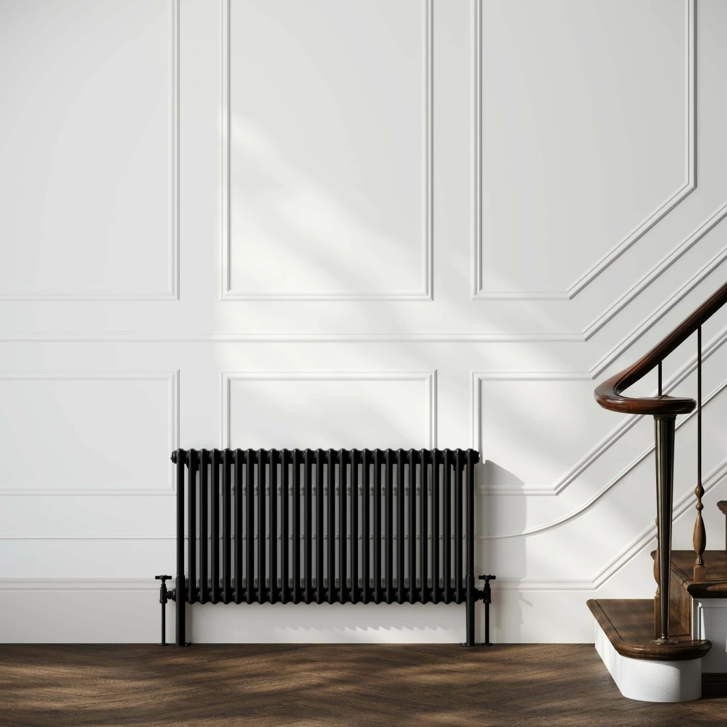 Athens Matt Black Double Column Horizontal Traditional Radiator 600x1190mm - Image 2