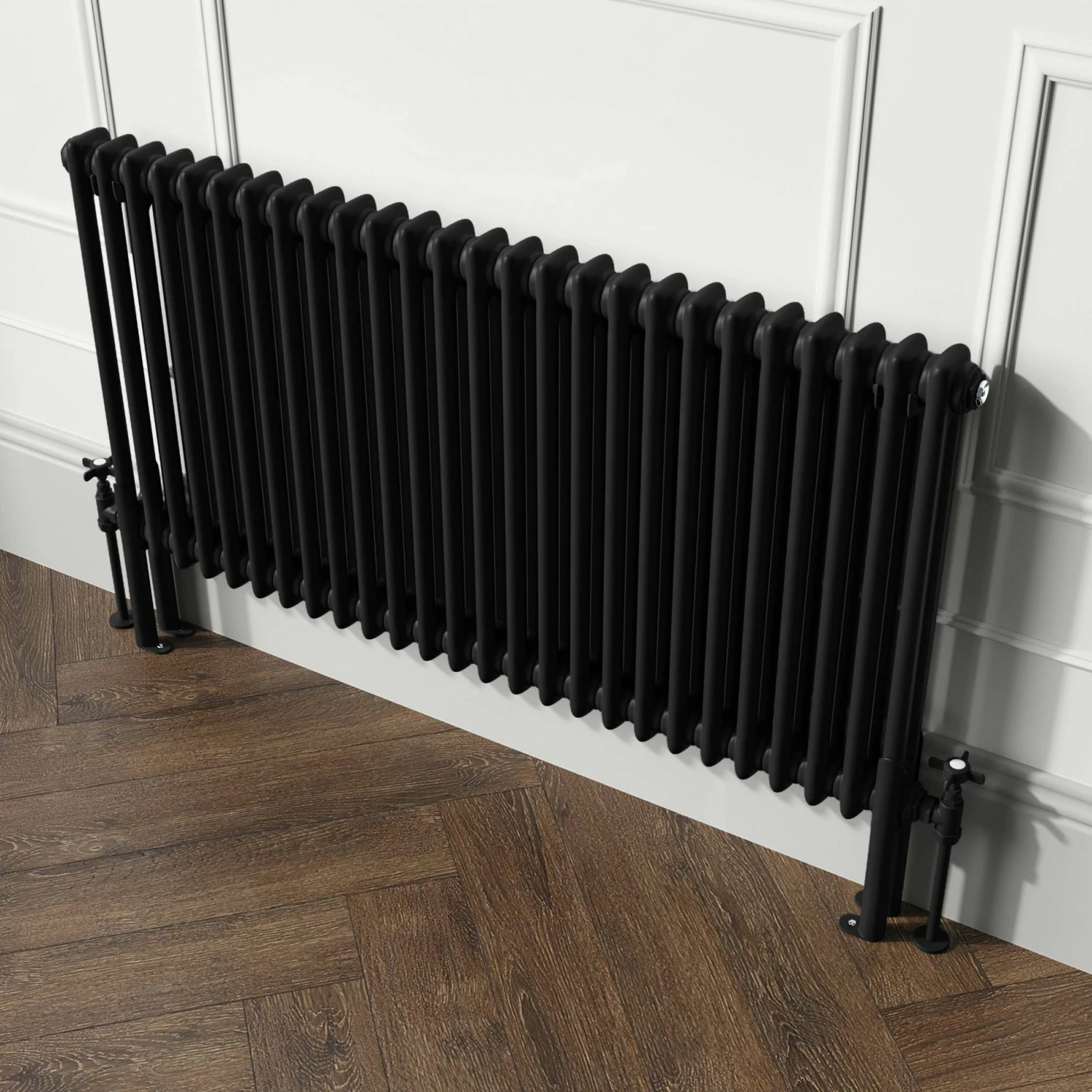 Athens Matt Black Double Column Horizontal Traditional Radiator 600x1190mm - Image 3