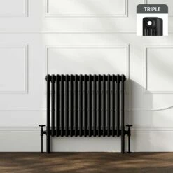 Athens Matt Black Triple Column Horizontal Traditional Radiator 600x785mm