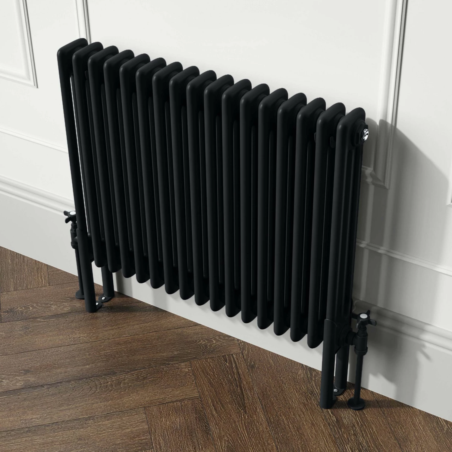 Athens Matt Black Triple Column Horizontal Traditional Radiator 600x785mm - Image 3