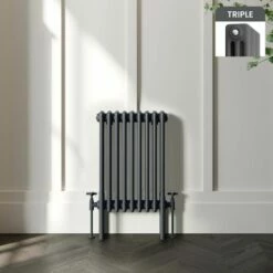 Athens Anthracite Triple Column Horizontal Traditional Radiator 600x425mm