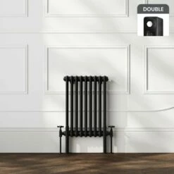 Athens Matt Black Double Column Horizontal Traditional Radiator 600x425mm