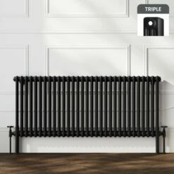 Athens Matt Black Triple Column Horizontal Traditional Radiator 600x1415mm