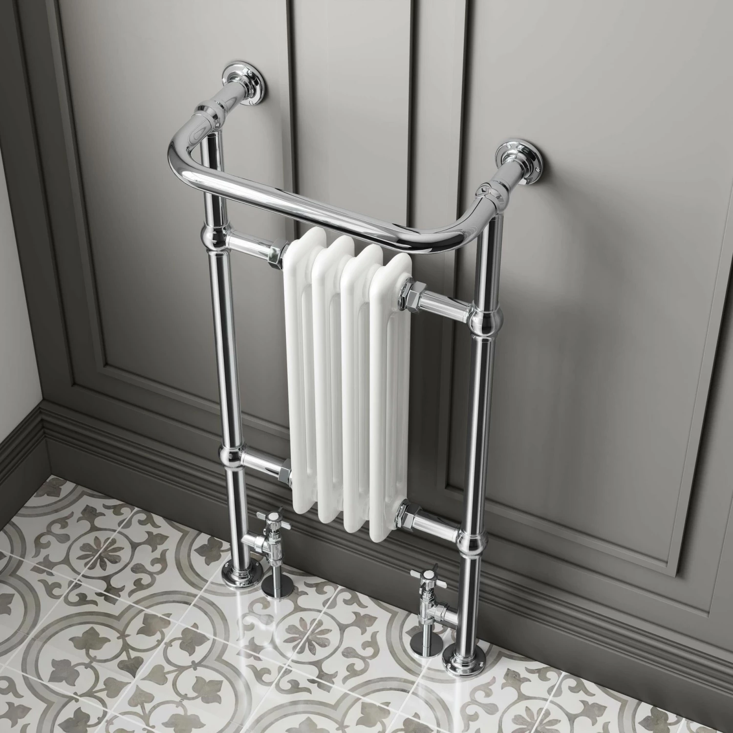 Gibraltar Small White Traditional Heated Towel Radiator (With Overhanging Rail)