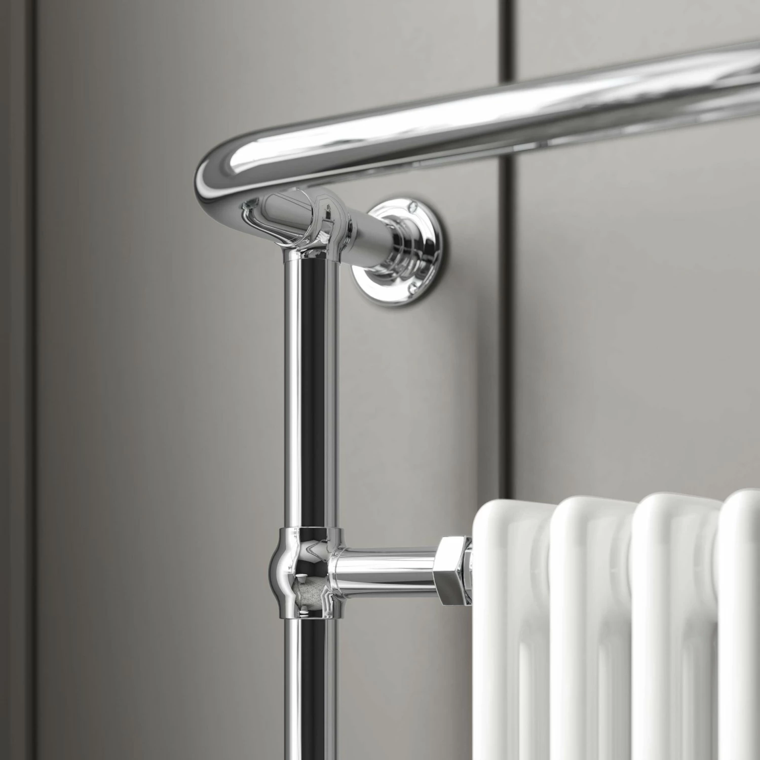 Gibraltar Small White Traditional Heated Towel Radiator (With Overhanging Rail) - Image 4