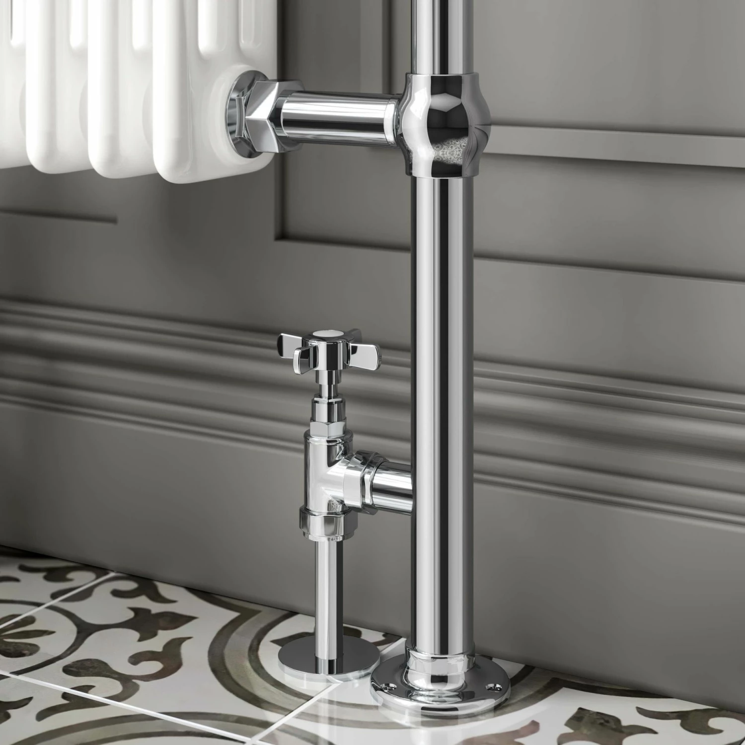 Gibraltar Small White Traditional Heated Towel Radiator (With Overhanging Rail) - Image 5