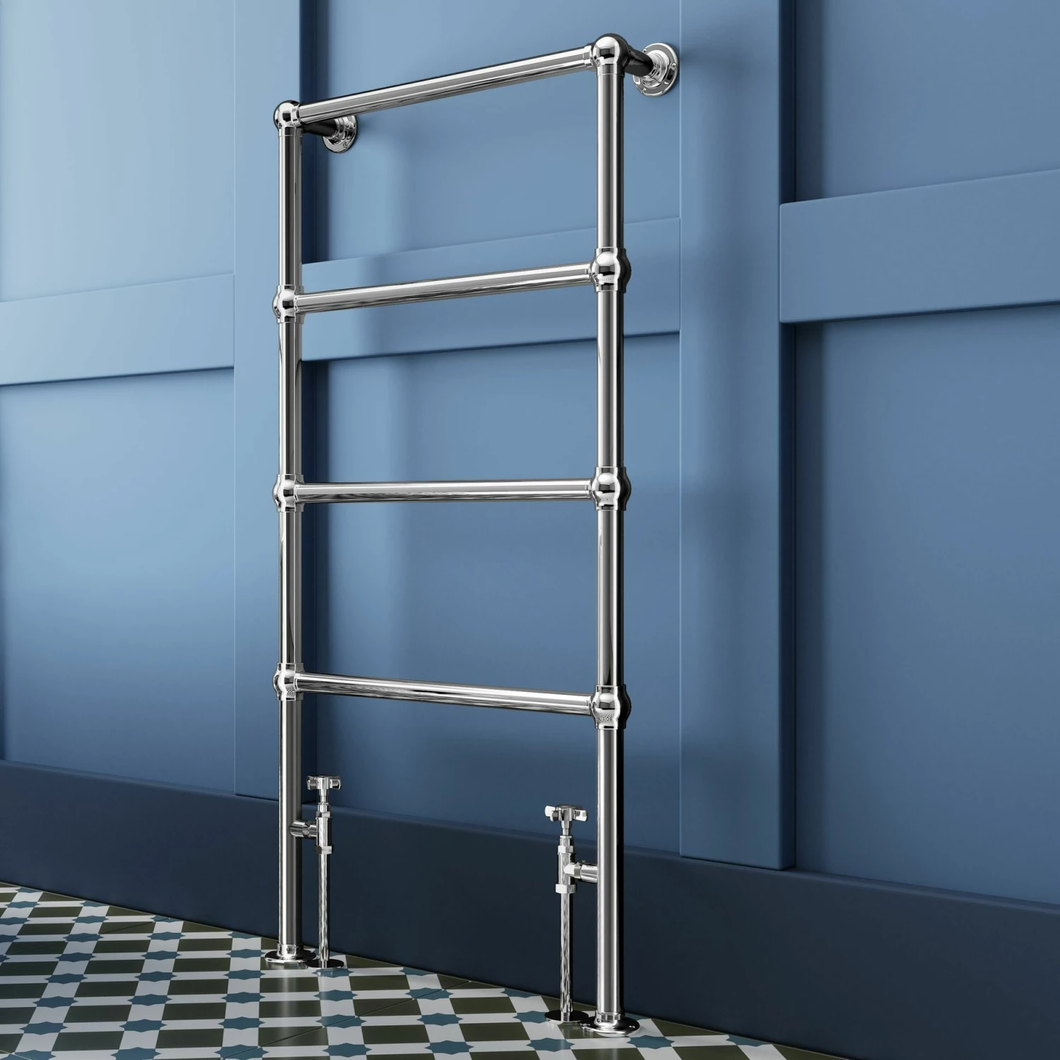 Gibraltar Floor Standing Traditional Chrome Heated Towel Rail 1200x600mm - Image 3