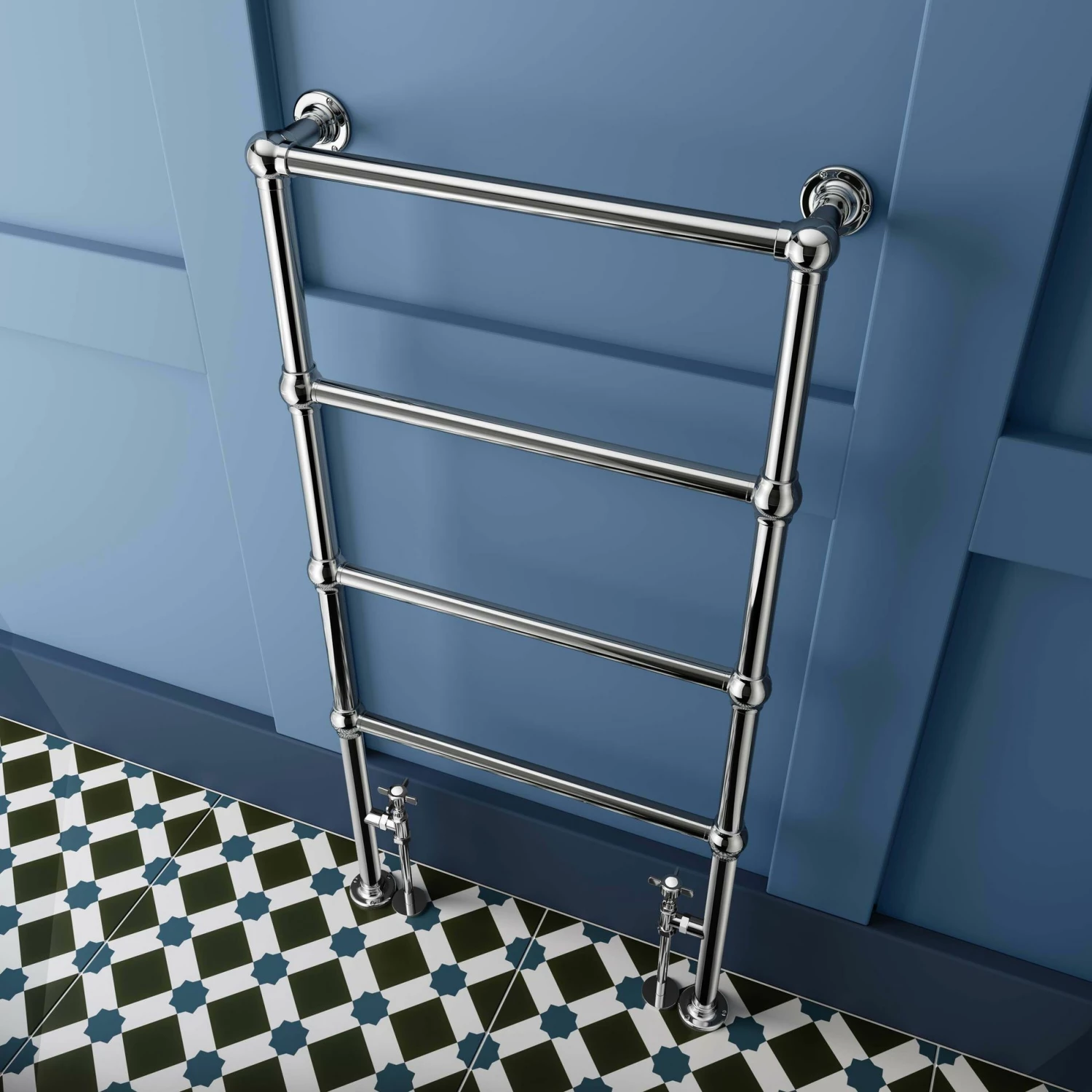 Gibraltar Floor Standing Traditional Chrome Heated Towel Rail 1200x600mm - Image 4