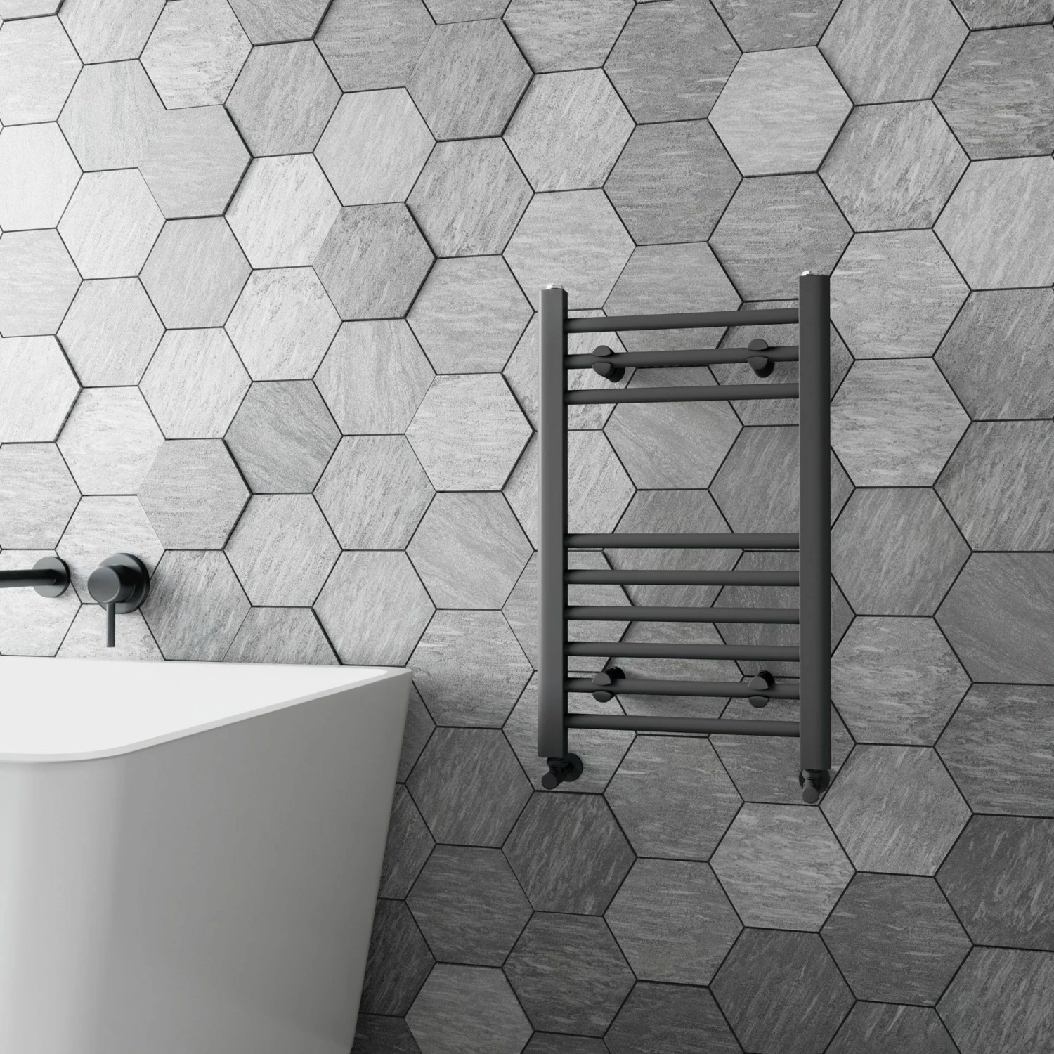 Barcelona Anthracite Straight Heated Towel Rail 650x400mm - Image 2