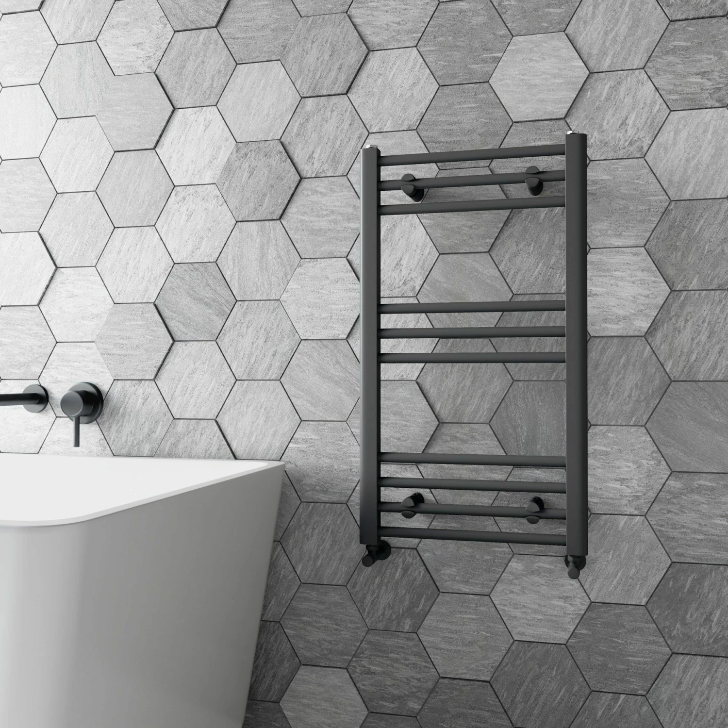 Barcelona Anthracite Straight Heated Towel Rail 800x450mm - Image 2