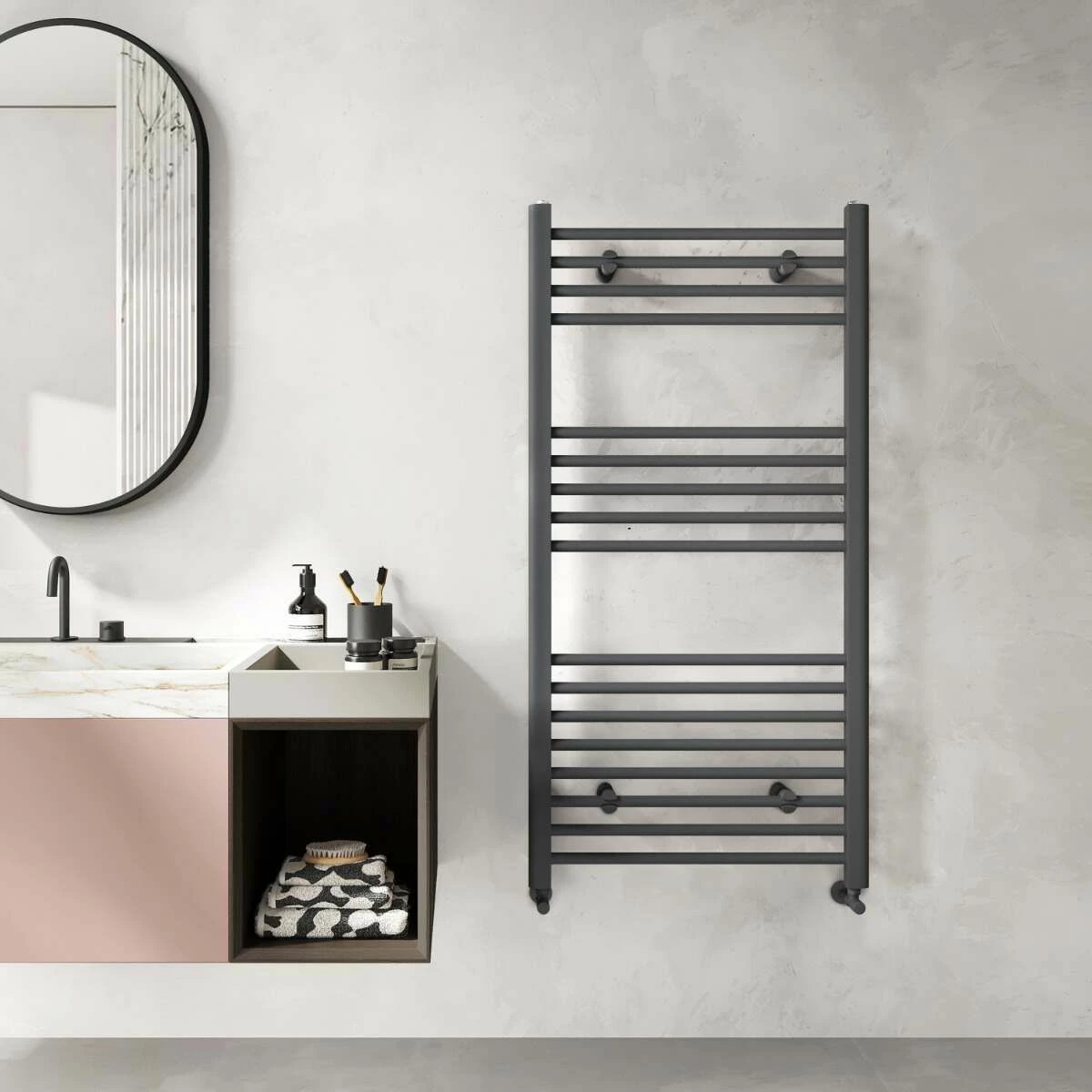 Barcelona Anthracite Straight Heated Towel Rail 1200x600mm