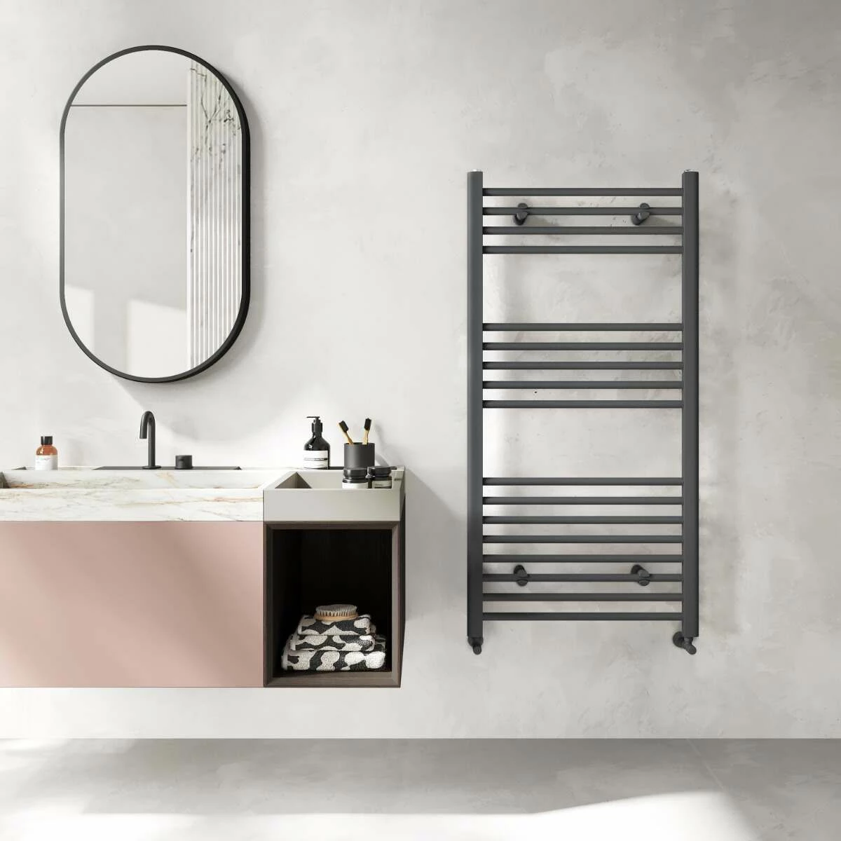 Barcelona Anthracite Straight Heated Towel Rail 1200x600mm - Image 2