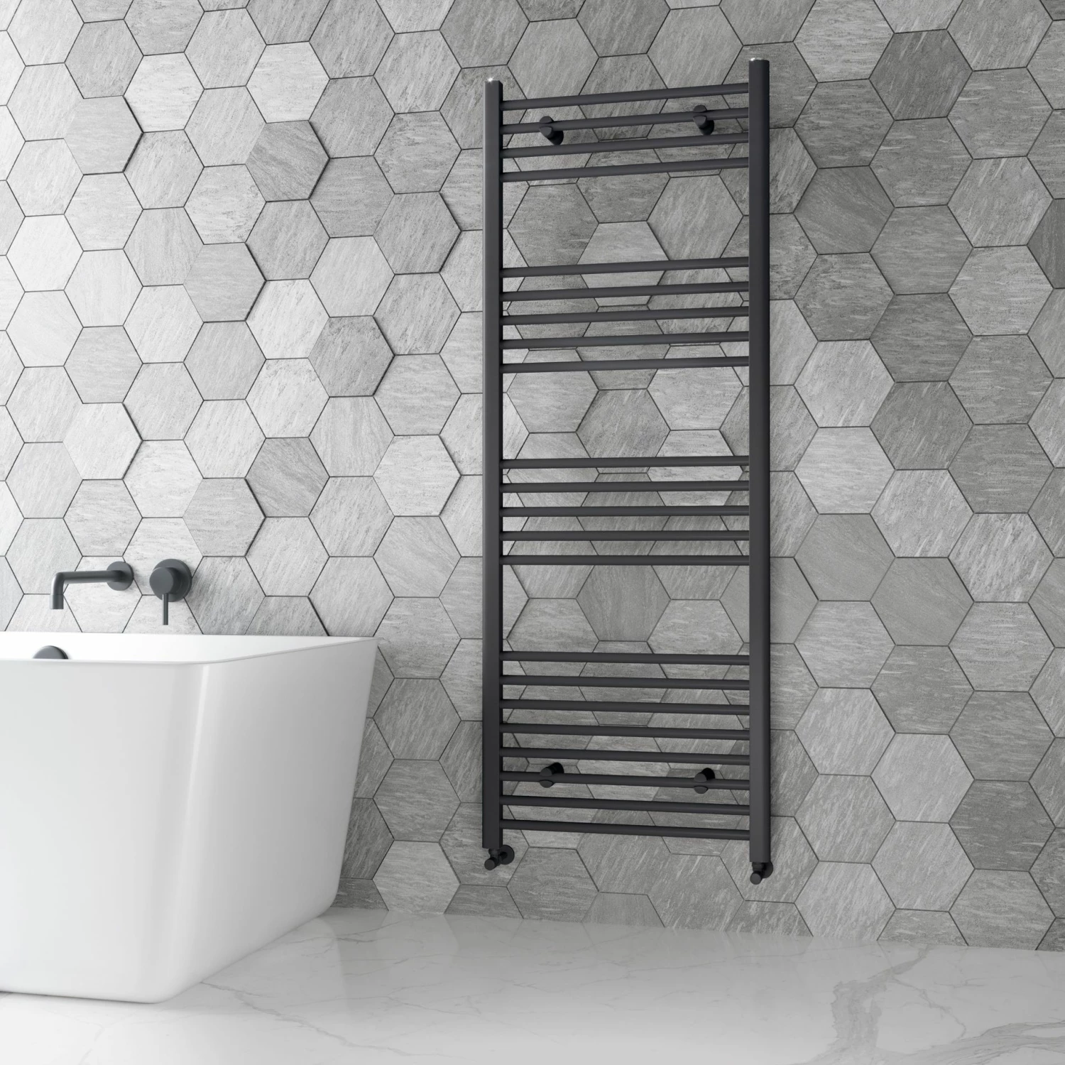 Barcelona Anthracite Straight Heated Towel Rail 1600x600mm - Image 2