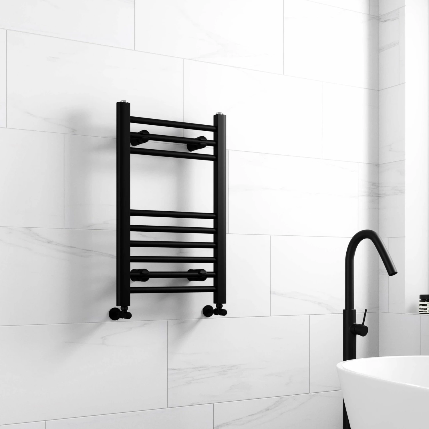 Barcelona Matt Black Straight Heated Towel Rail 650x400mm