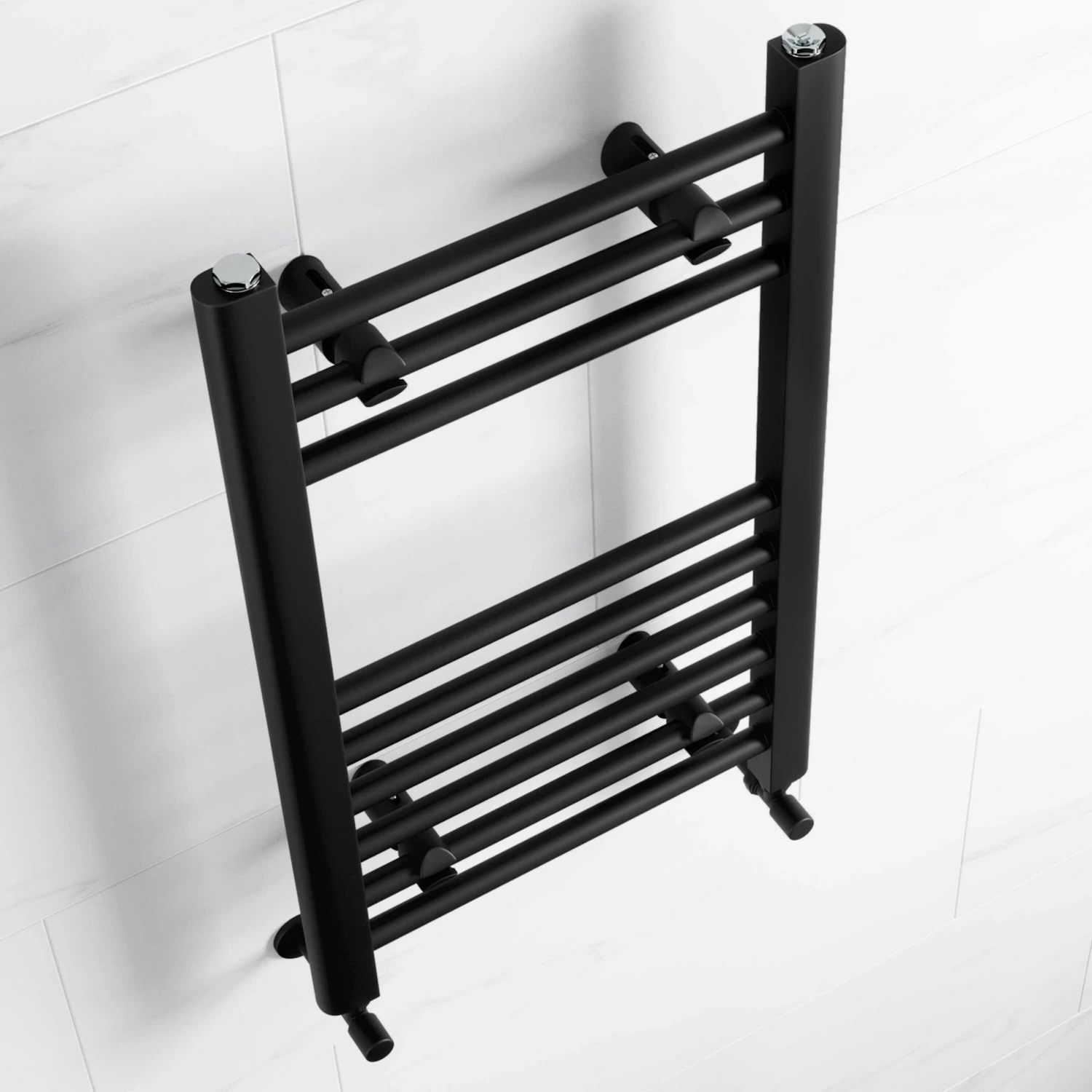 Barcelona Matt Black Straight Heated Towel Rail 650x400mm - Image 2