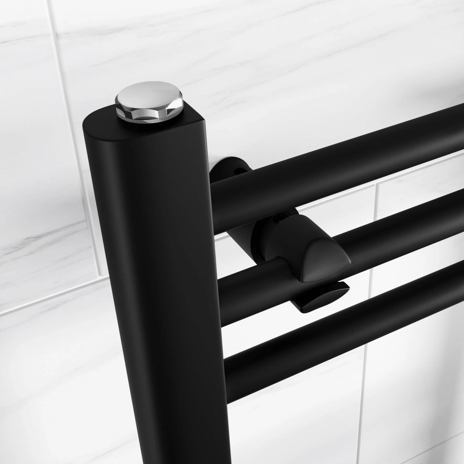 Barcelona Matt Black Straight Heated Towel Rail 650x400mm - Image 3