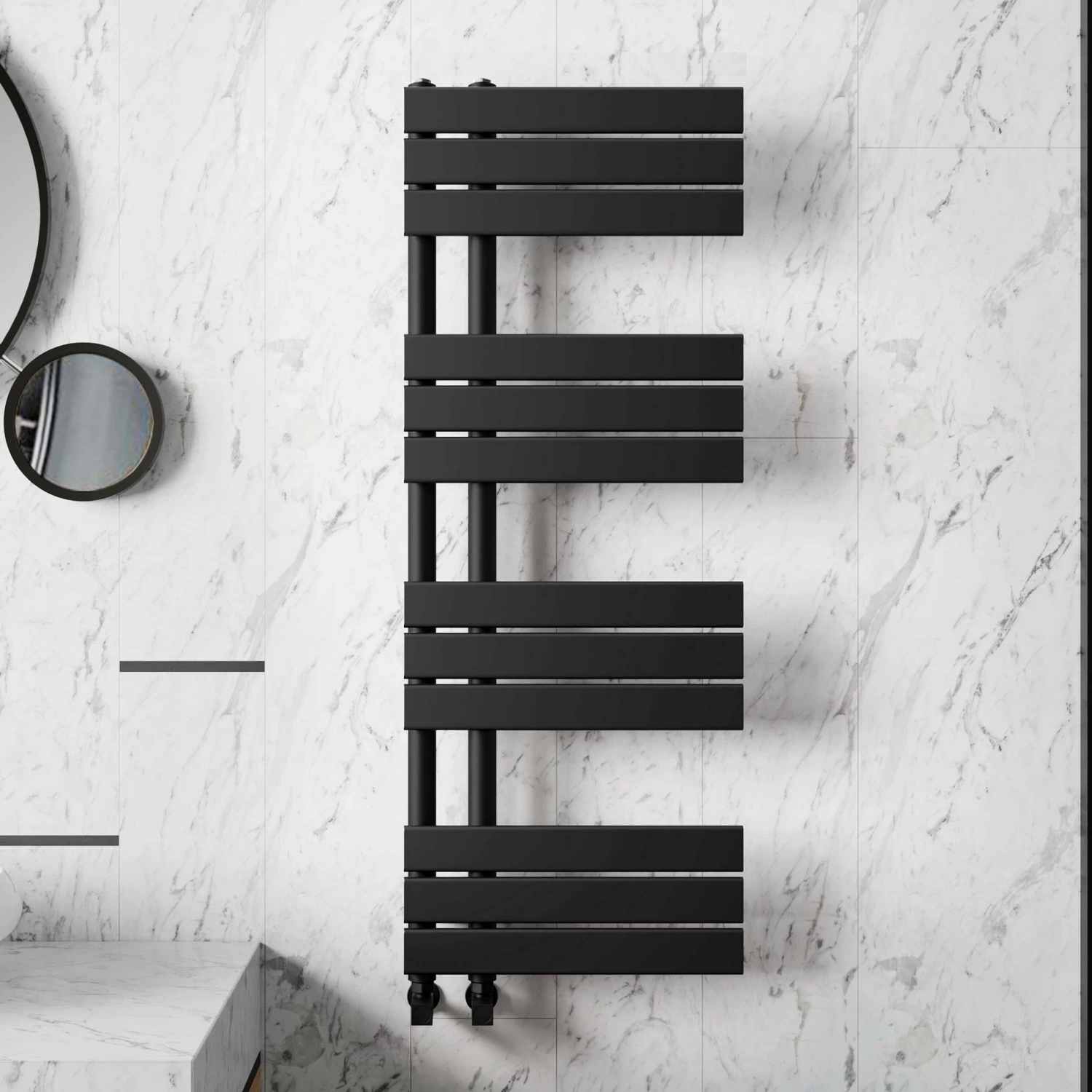 Seville Matt Black Designer Flat Panel Heated Towel Rail 1200x450mm - Image 2