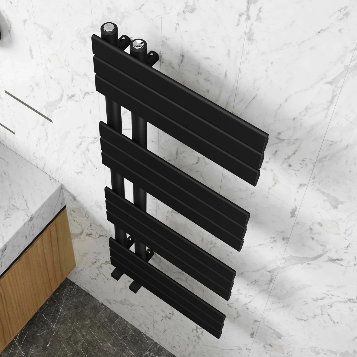 Seville Matt Black Designer Flat Panel Heated Towel Rail 1200x450mm - Image 3