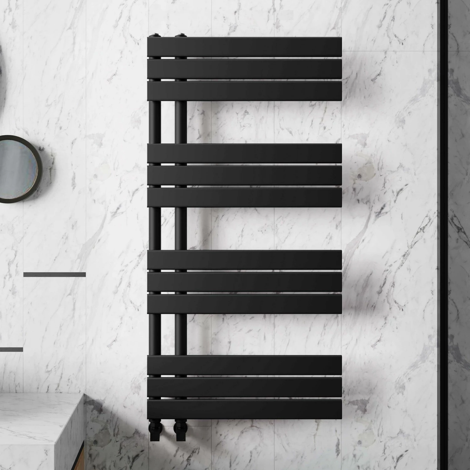 Seville Matt Black Designer Flat Panel Heated Towel Rail 1200x600mm - Image 2