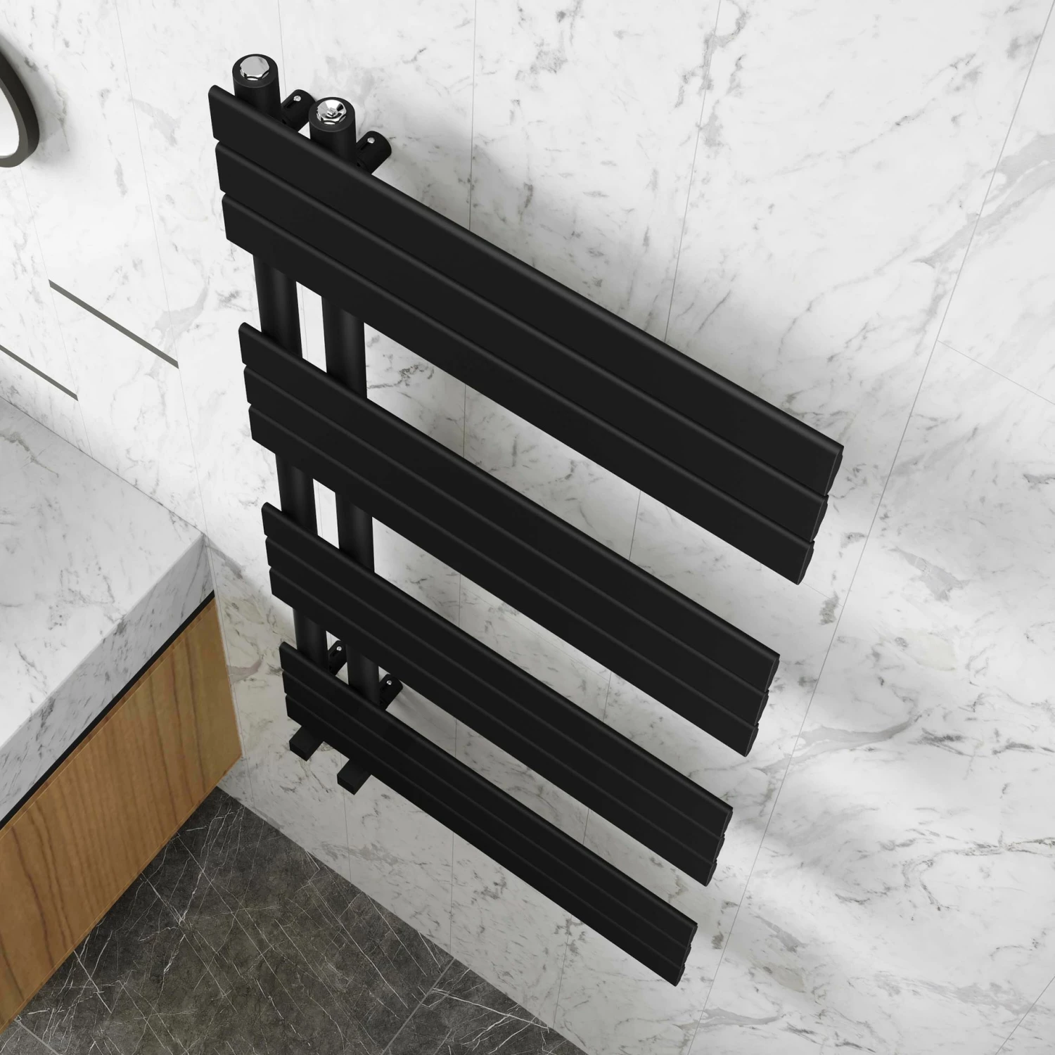 Seville Matt Black Designer Flat Panel Heated Towel Rail 1200x600mm - Image 3