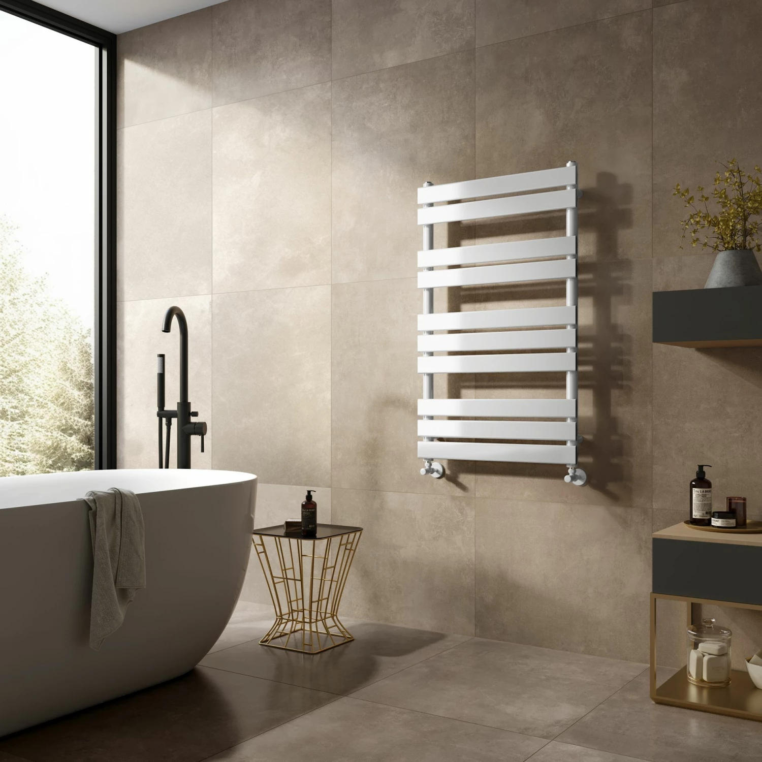 Santorini White Flat Panel Heated Towel Rail 1000x600mm - Image 2