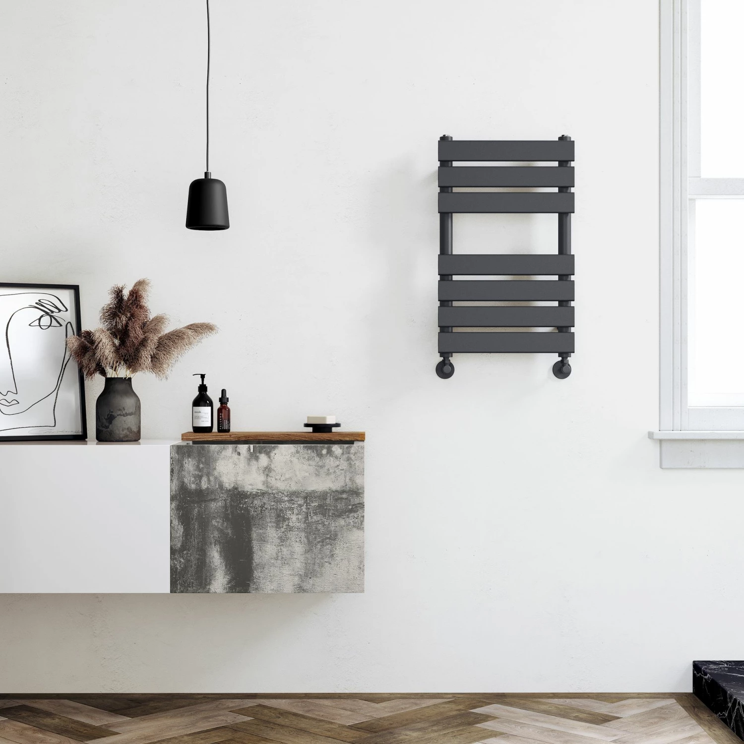 Santorini Anthracite Flat Panel Heated Towel Rail 650x400mm - Image 2