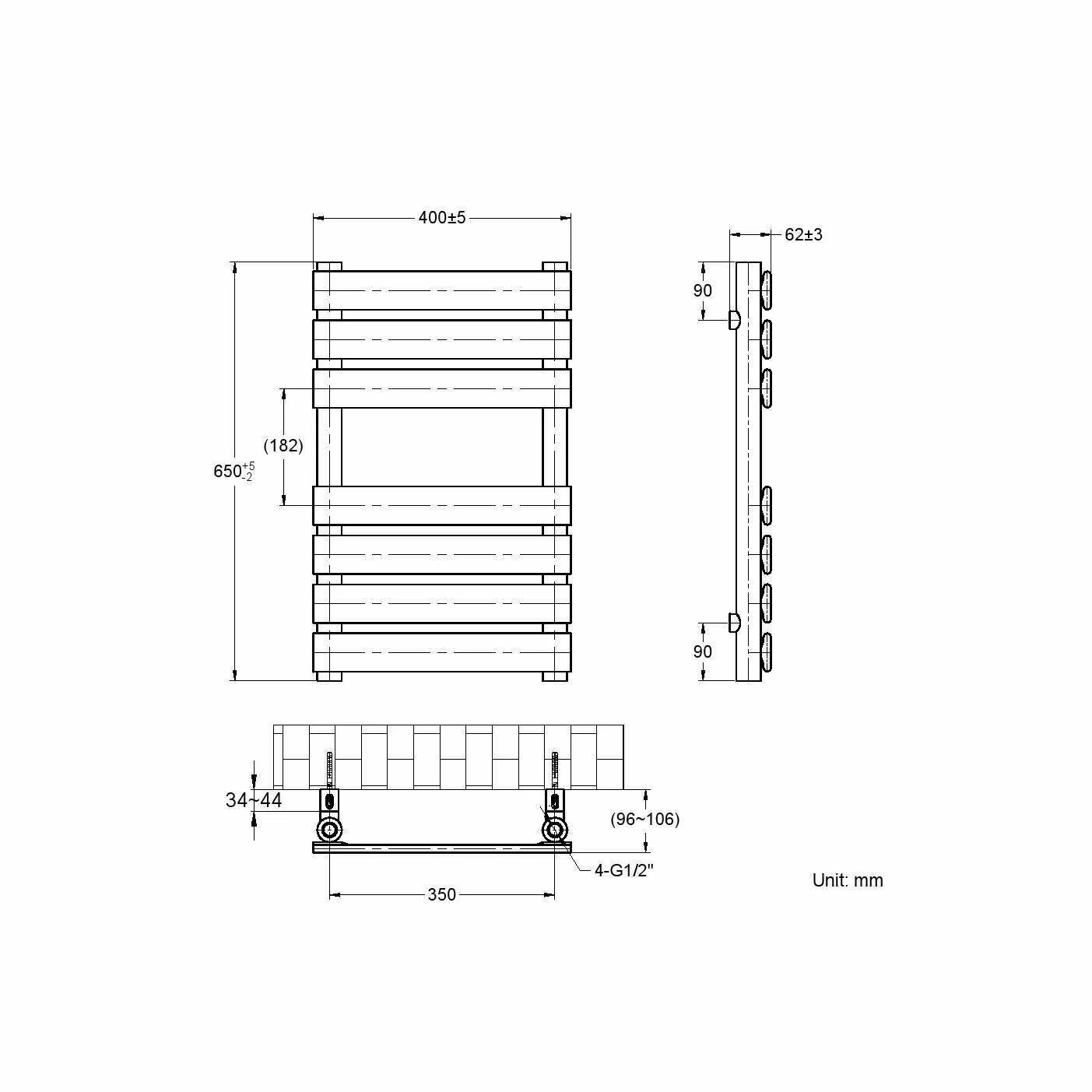 Santorini Anthracite Flat Panel Heated Towel Rail 650x400mm - Image 6