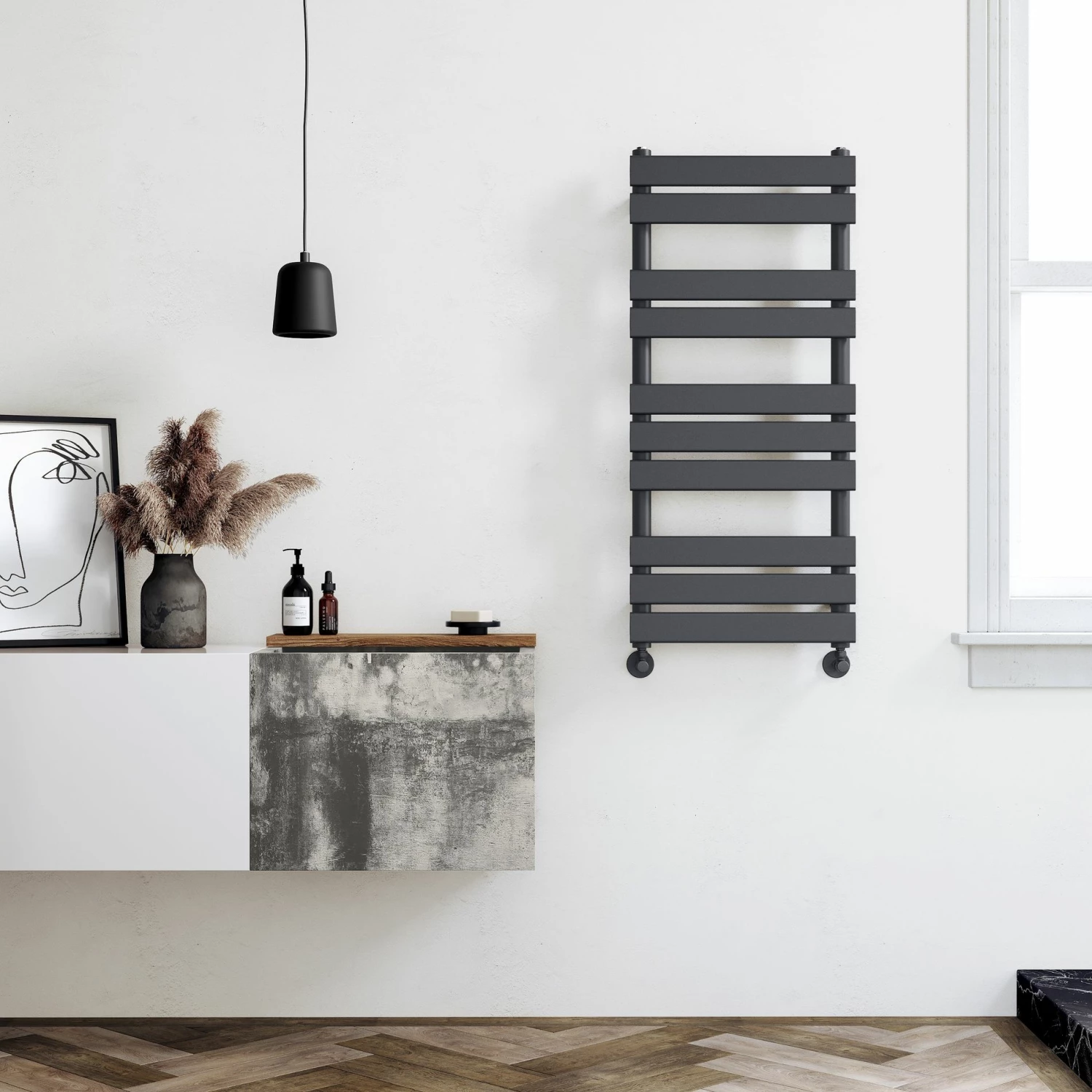 Santorini Anthracite Flat Panel Heated Towel Rail 1000x450mm - Image 2