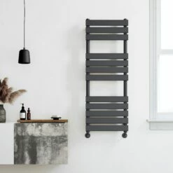 Santorini Anthracite Flat Panel Heated Towel Rail 1200x450mm