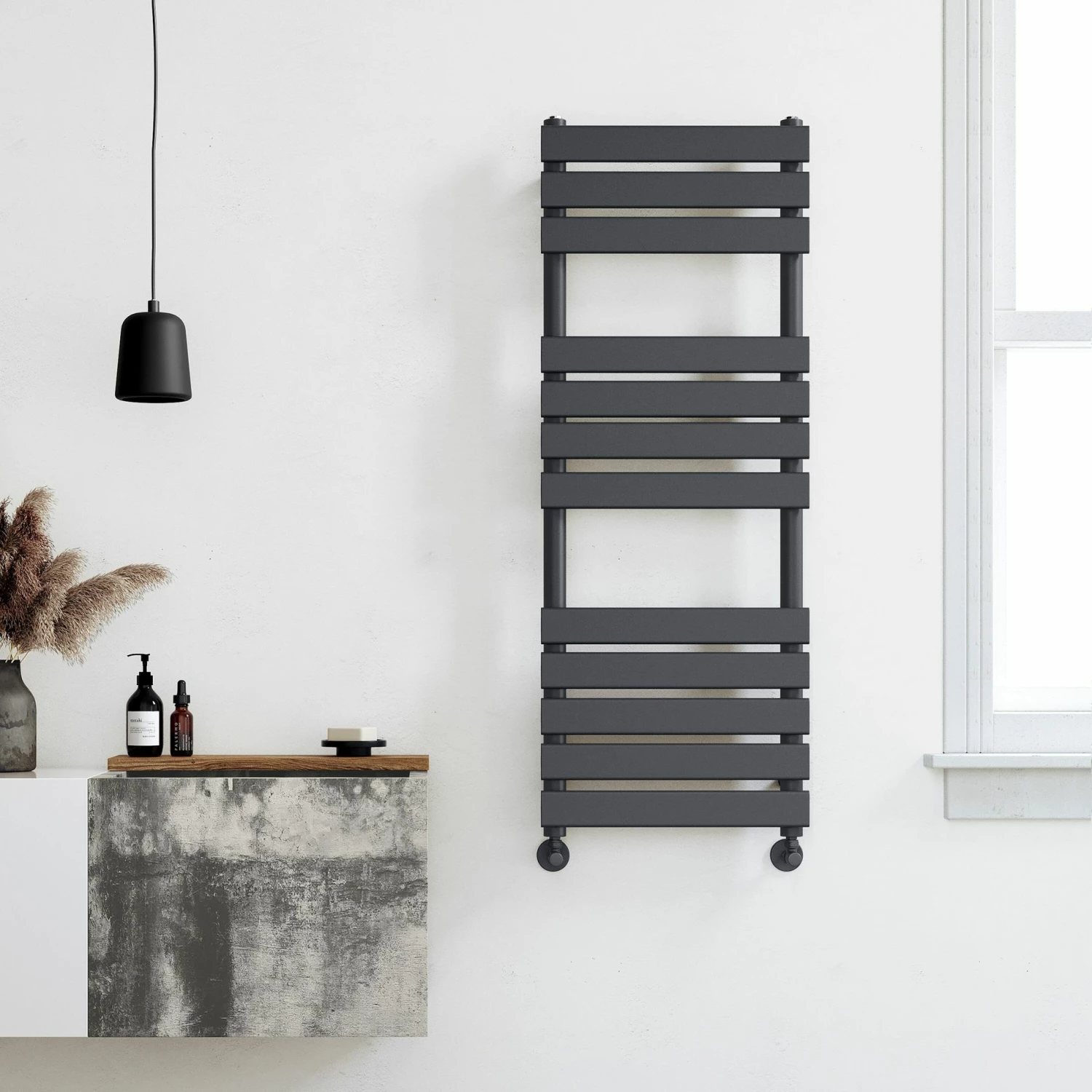 Santorini Anthracite Flat Panel Heated Towel Rail 1200x450mm