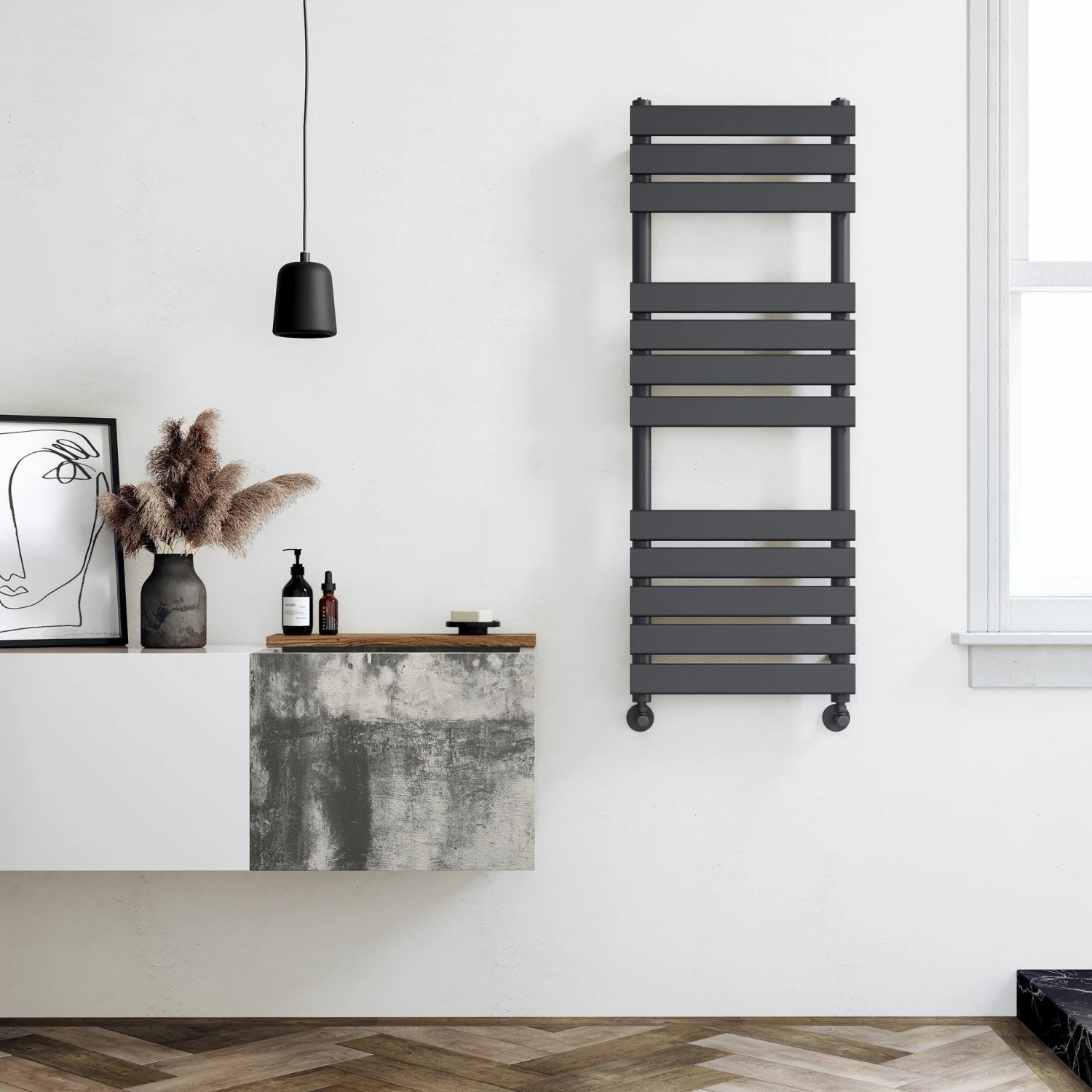Santorini Anthracite Flat Panel Heated Towel Rail 1200x450mm - Image 2