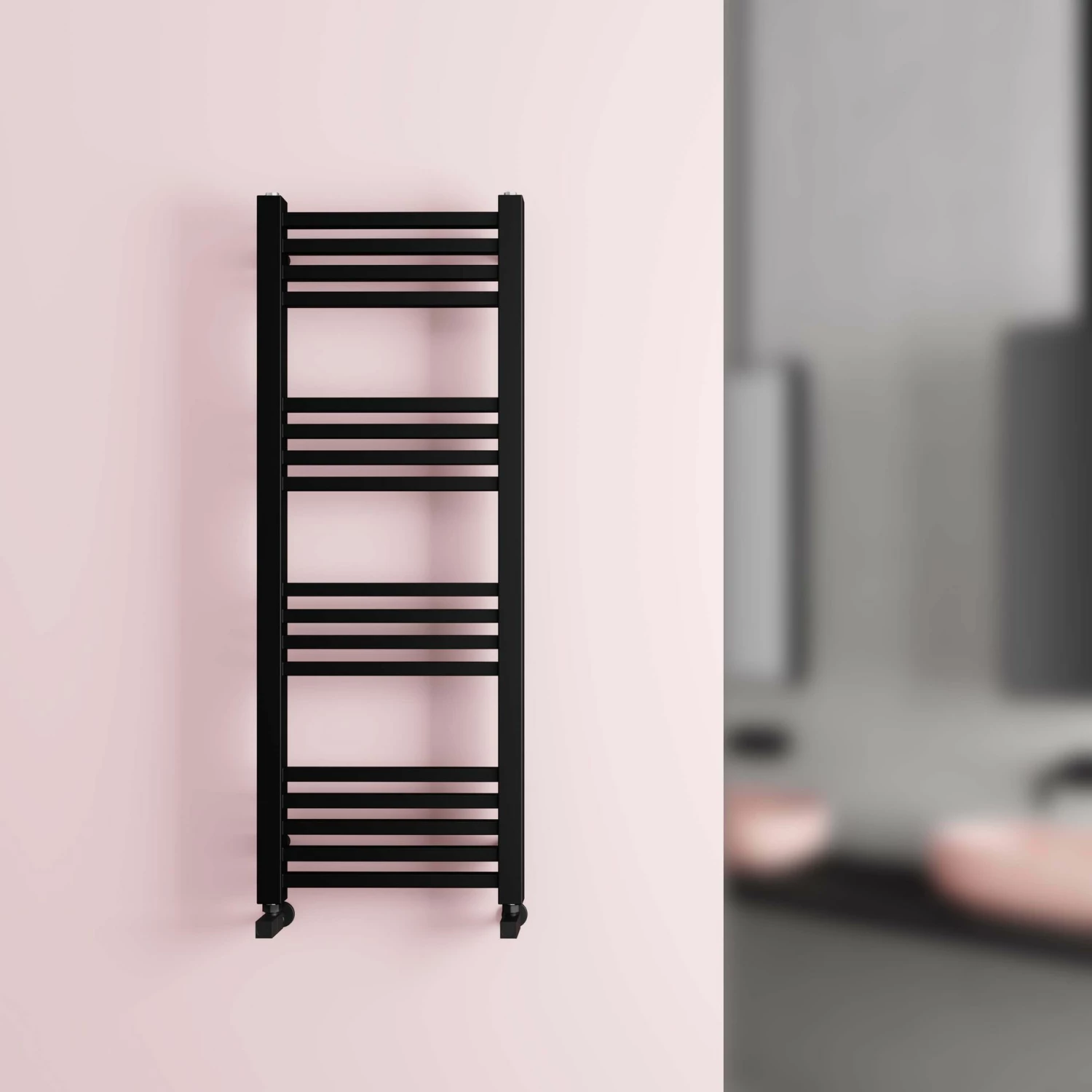 Valetta Matt Black Square Heated Towel Rail 1200x450mm