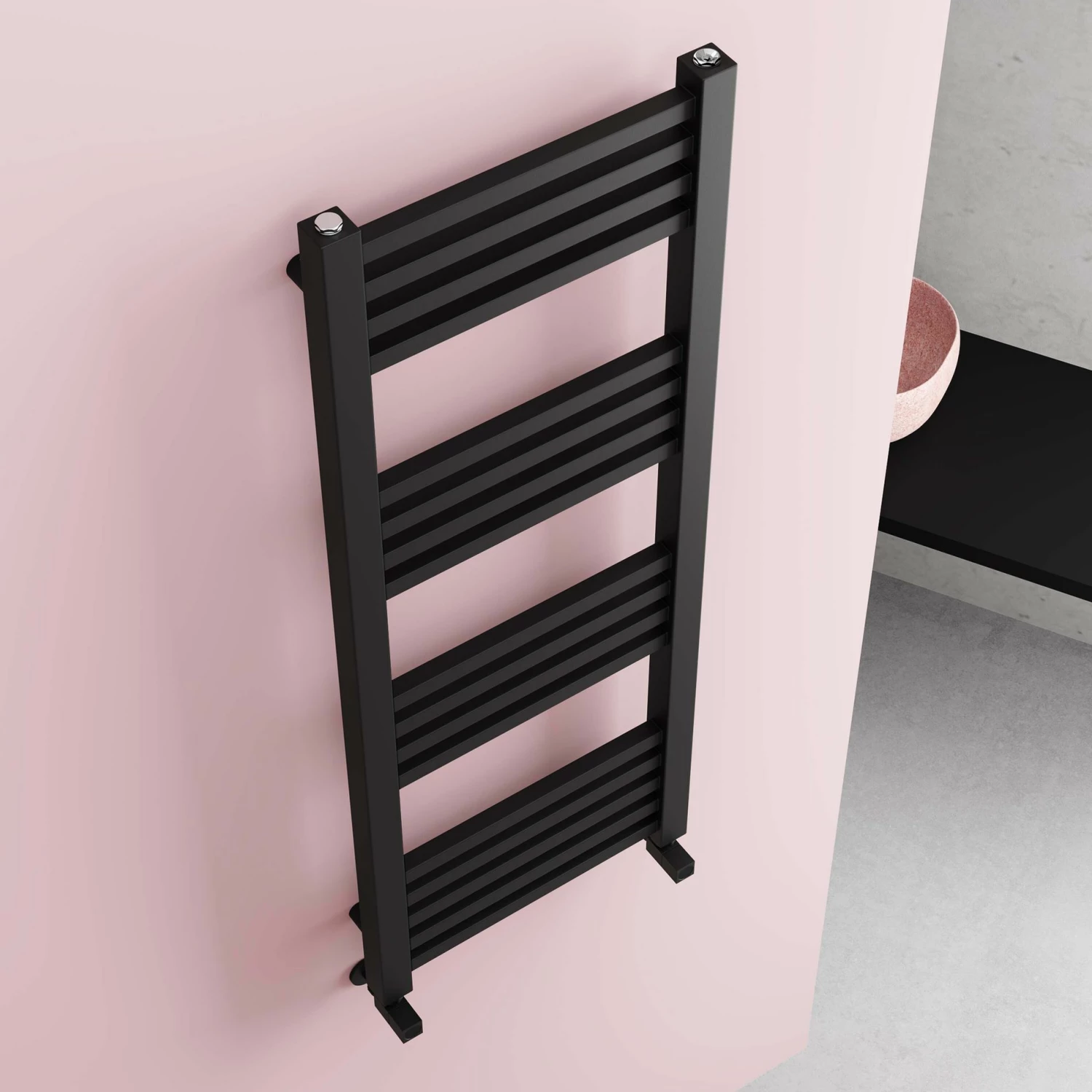 Valetta Matt Black Square Heated Towel Rail 1200x450mm - Image 2