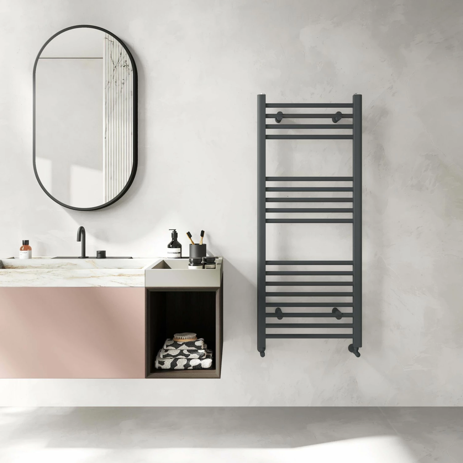 Barcelona Anthracite Straight Heated Towel Rail 1200x500mm - Image 2