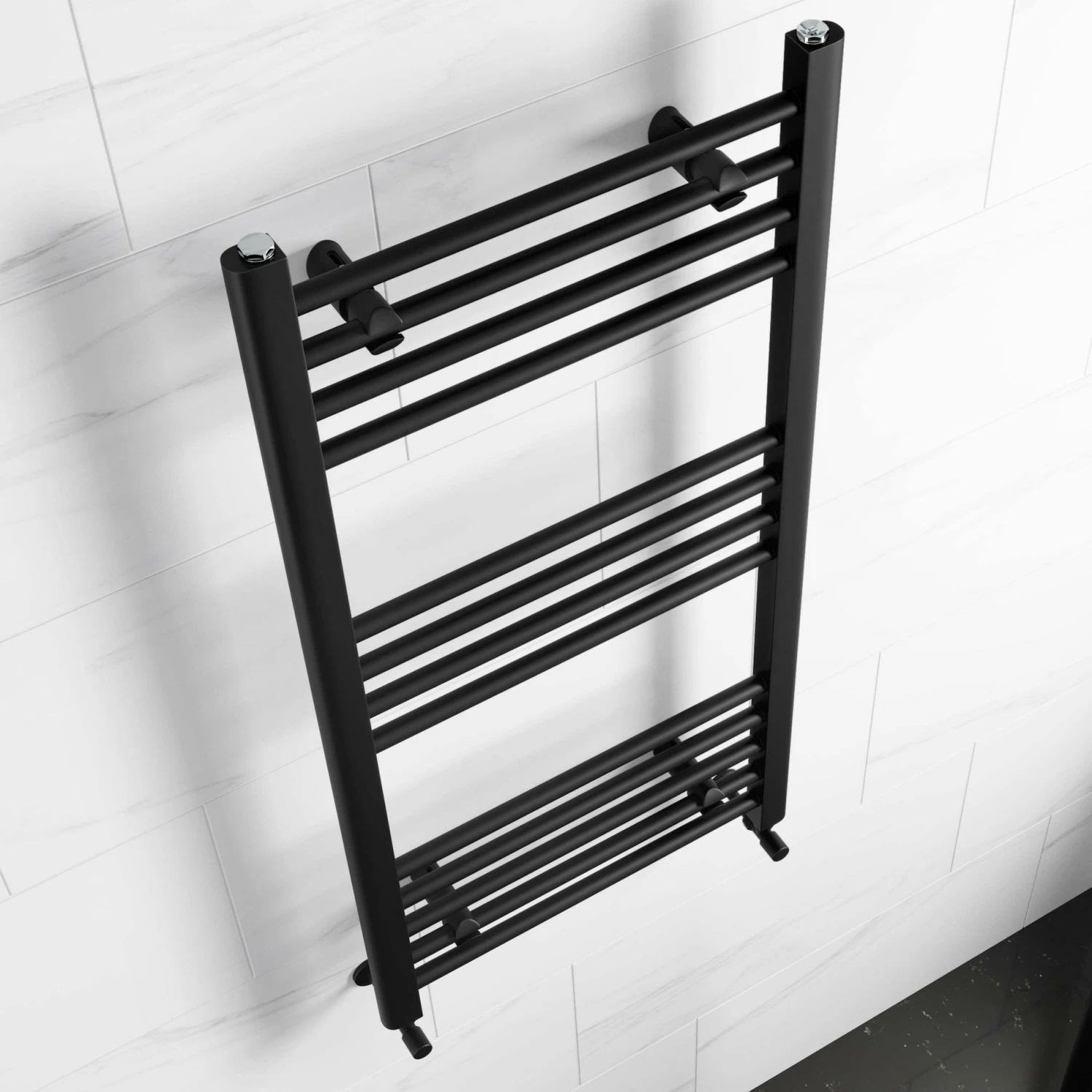 Barcelona Matt Black Straight Heated Towel Rail 1000x500mm - Image 2