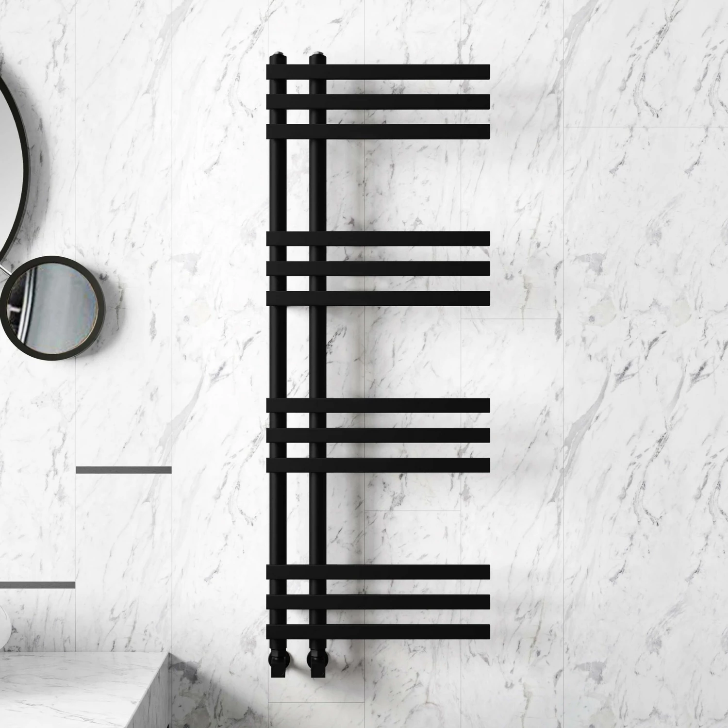 Madrid Matt Black Designer Heated Towel Rail 1200x450mm - Image 2