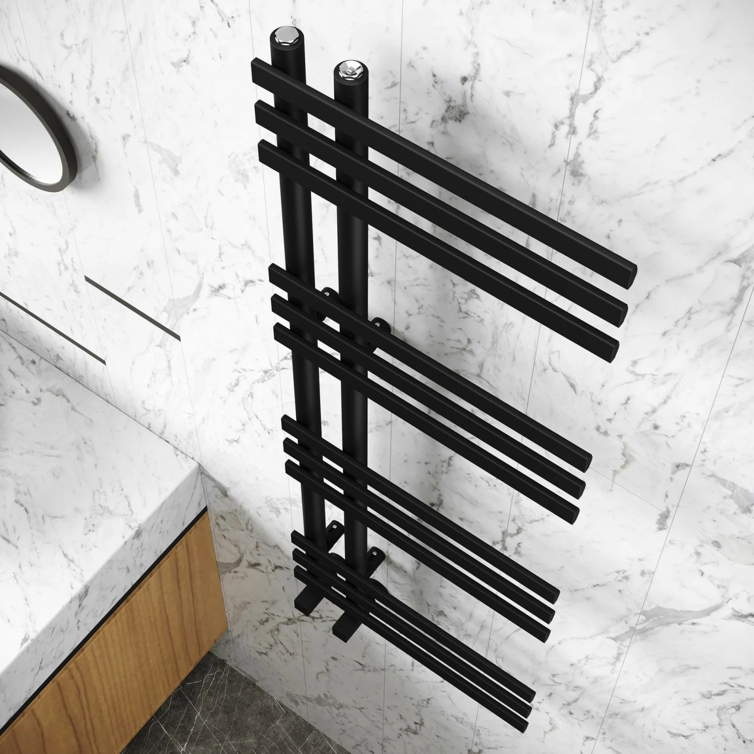 Madrid Matt Black Designer Heated Towel Rail 1200x450mm - Image 3