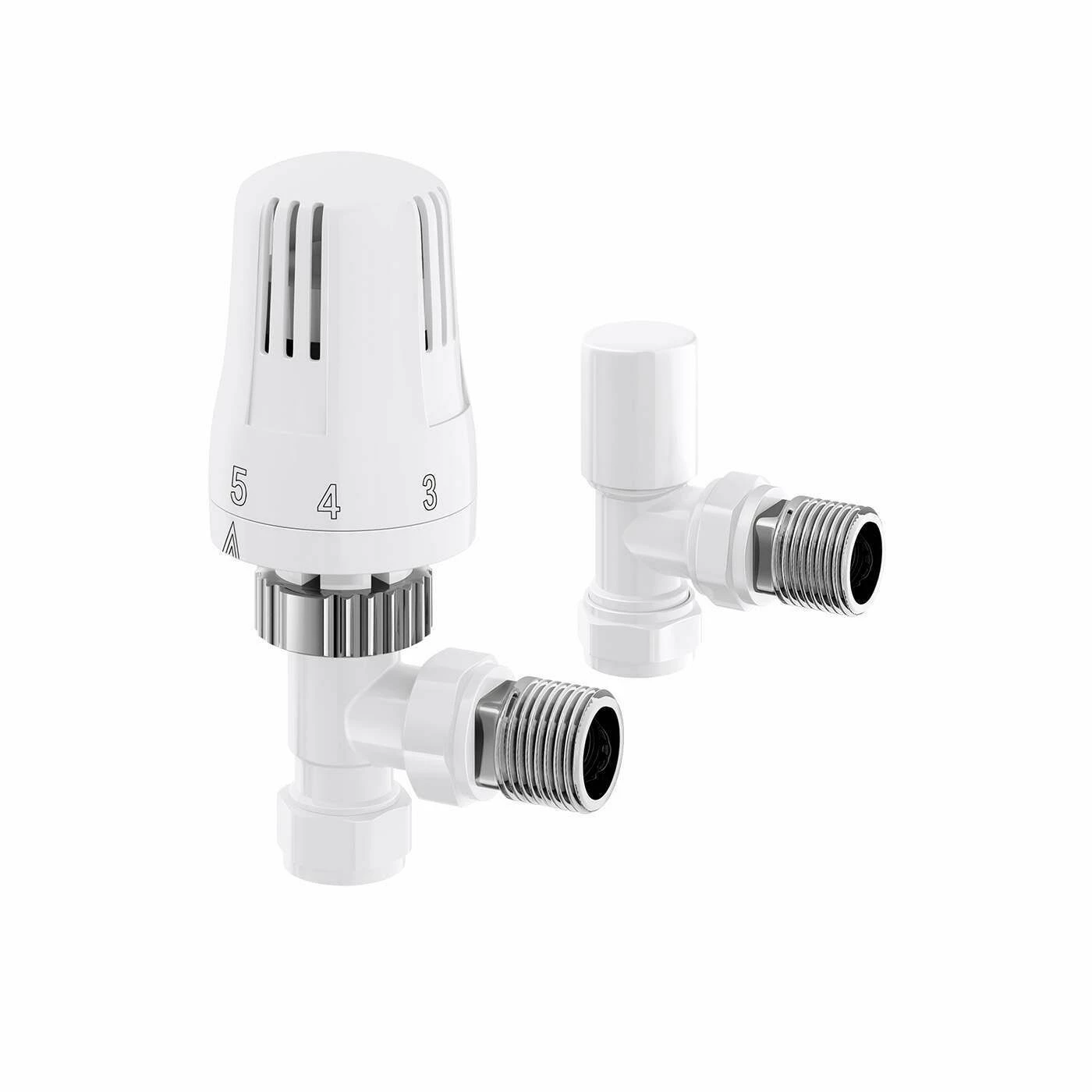 White Thermostatic Angled Radiator Valve (Pair) Standard 15mm