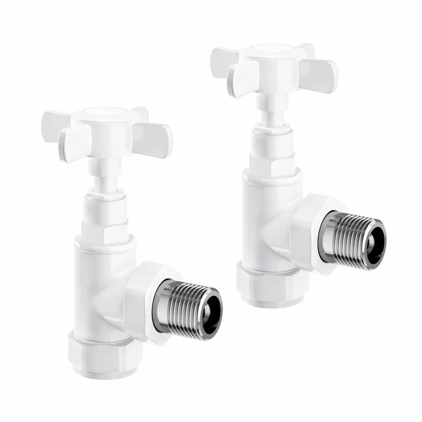 White Angled Traditional Manual Radiator Valves (Pair) Standard 15mm