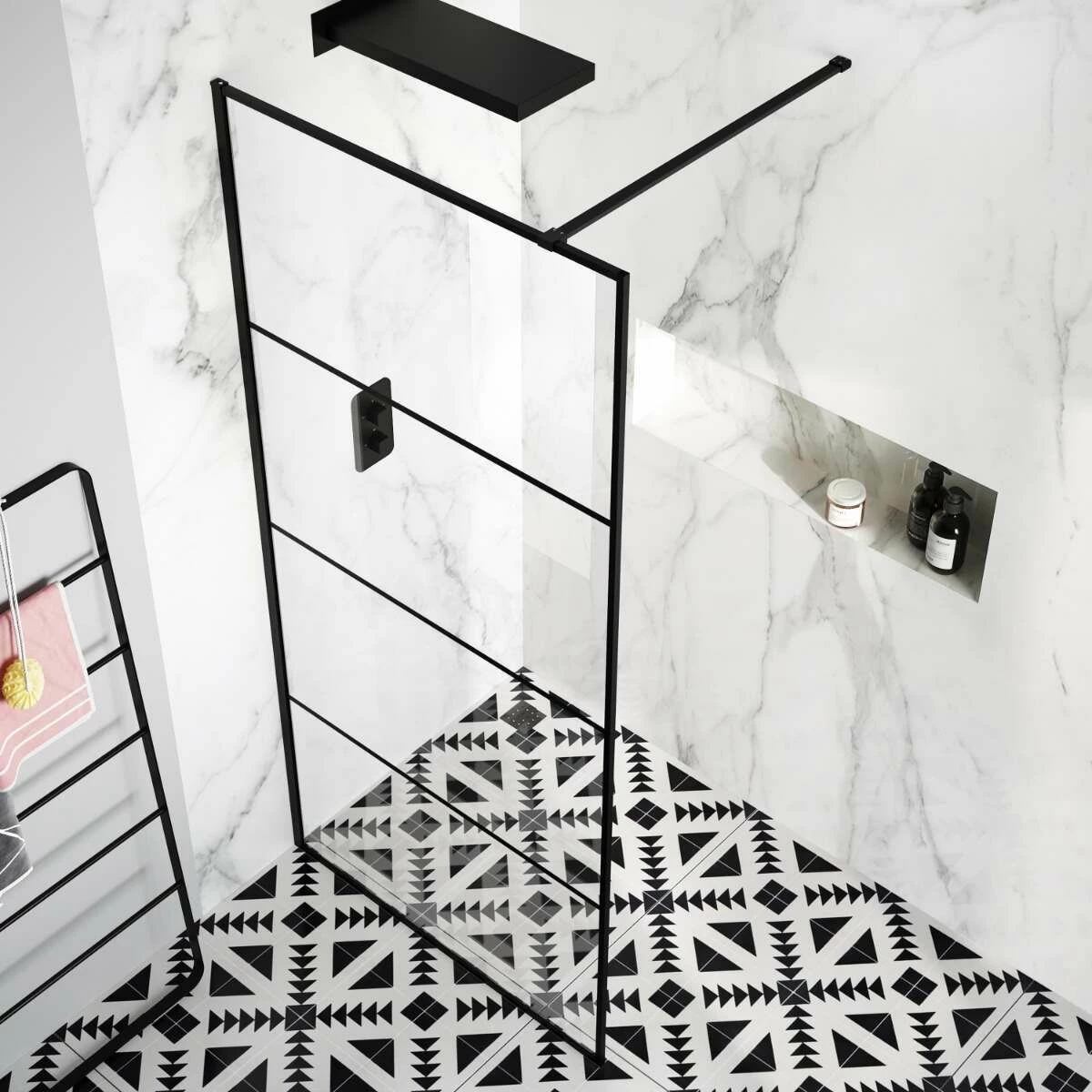 Munich Matt Black Grid Easy Clean 8mm Wet Room Shower Glass Panel 1000mm - Image 2