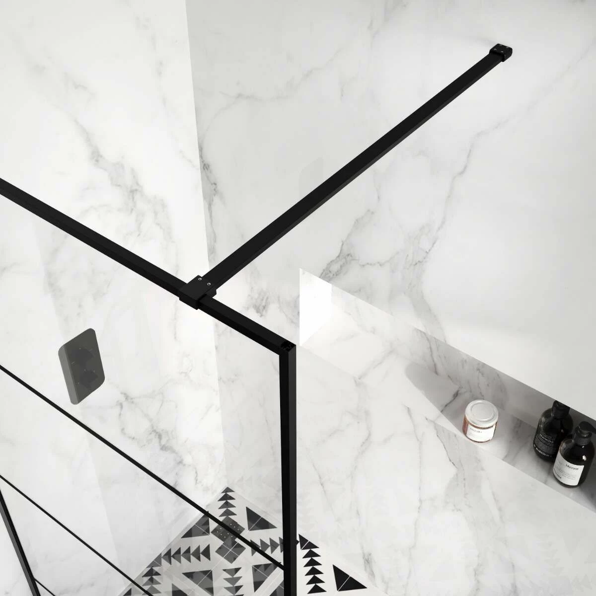 Munich Matt Black Grid Easy Clean 8mm Wet Room Shower Glass Panel 1000mm - Image 3