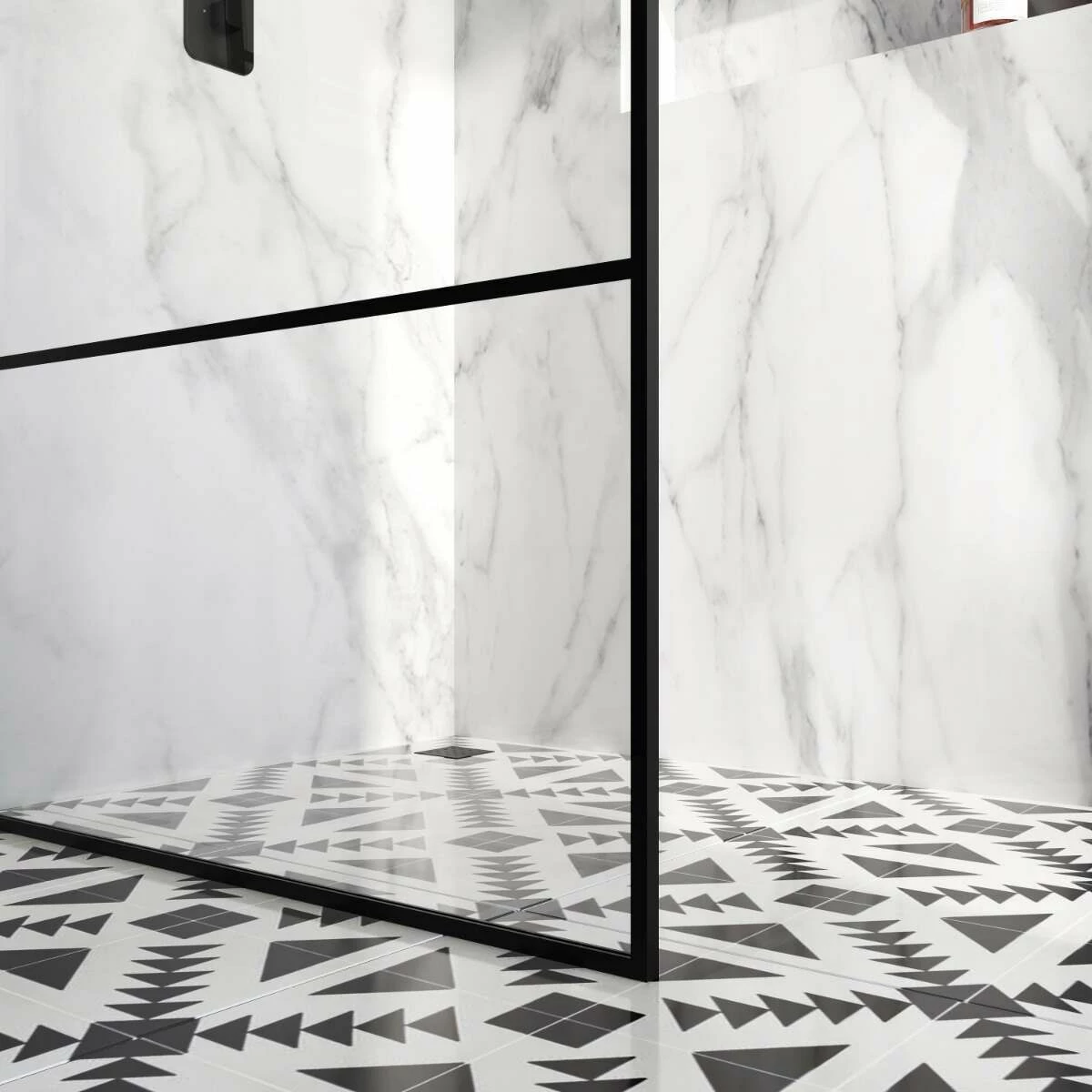 Munich Matt Black Grid Easy Clean 8mm Wet Room Shower Glass Panel 1000mm - Image 6