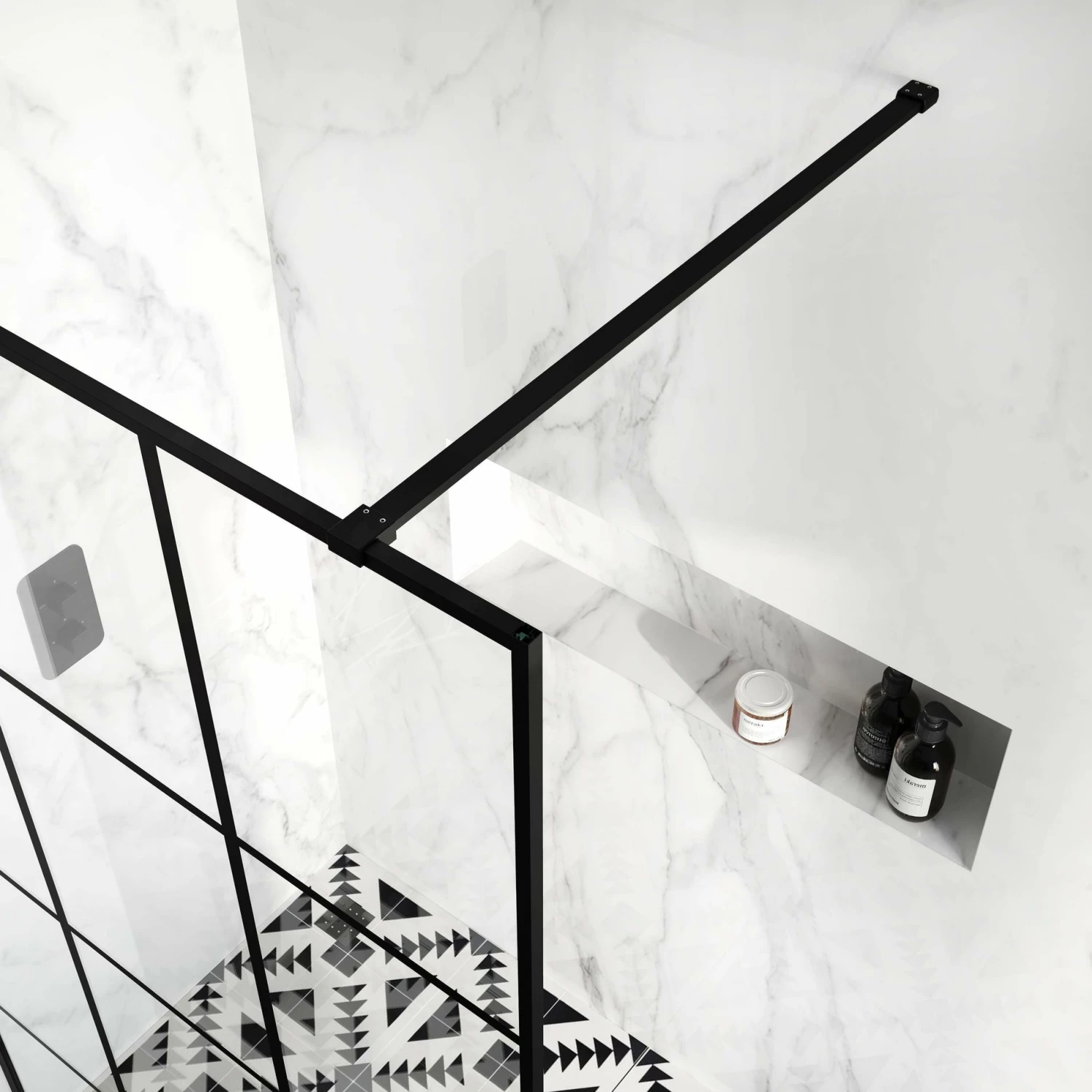 Munich Matt Black Crittall Style Easy Clean 8mm Wet Room Shower Glass Panel 1400mm - Image 3