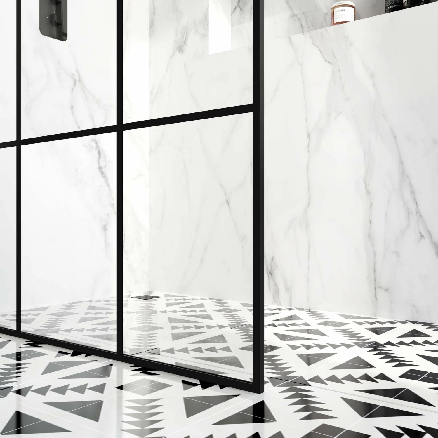 Munich Matt Black Crittall Style Easy Clean 8mm Wet Room Shower Glass Panel 1400mm - Image 6