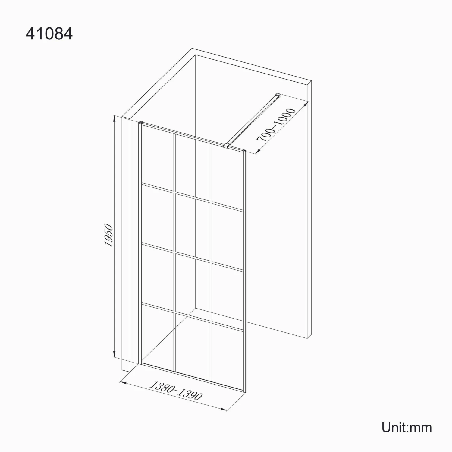 Munich Matt Black Crittall Style Easy Clean 8mm Wet Room Shower Glass Panel 1400mm - Image 7