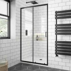 London Matt Black 6mm Sliding Shower Door 1100mm