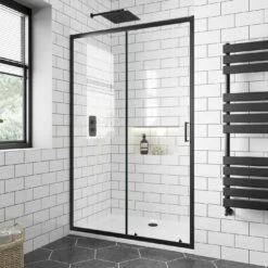 London Matt Black 6mm Sliding Shower Door 1200mm