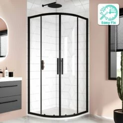 Hamburg Matt Black Easy Clean 8mm Quadrant Shower Enclosure 800x800mm - Easy Fix Feature
